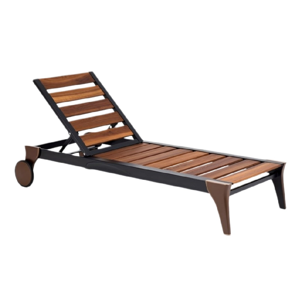 Zonlounger van Hout en Metaal met Verstelbare Rugleuning