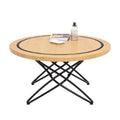 Ronde houten salontafel met metalen onderstel