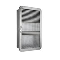 Roestvrijstalen ventilatiepaneel met rooster en gaas.